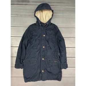 Abercrombie Fitch Parka Jacket Womens Large Navy Blue Sherpa Lined Hooded Coat